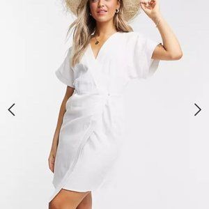 ASOS DESIGN linen wrap mini dress in white